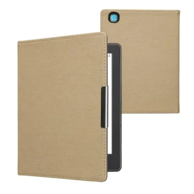 Image of kwmobile Cover Compatible with Kobo Aura H2O Edition 2 Case for E Reader Denim Look Fabric Flip Beige