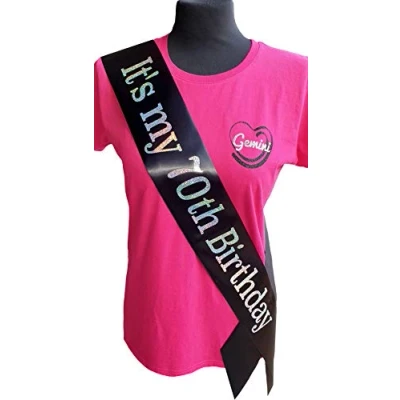 Image of Gemini Ribbons It&#039;s my 70th Birthday Sash Holographic Party Womens Mens Gift