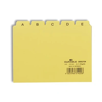 Image of Durable A6 Index Card Set Includes Printed A Z Tabs Yellow Made of Strong PVC Perfect for Organising Documents Pack 1