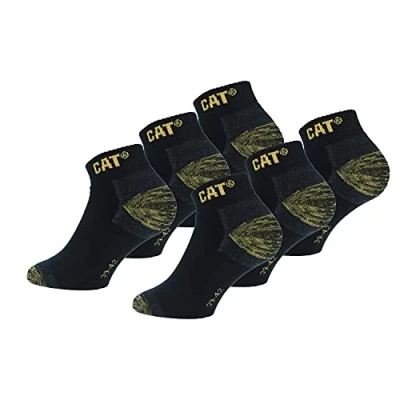 Image of 6 Pairs Caterpillar Sneaker Men&#039;s Work Socks Accident Prevention Double Reinforced Heel and Toe Yarn of Excellent Quality Cotton Sponge (Black, 9 11)