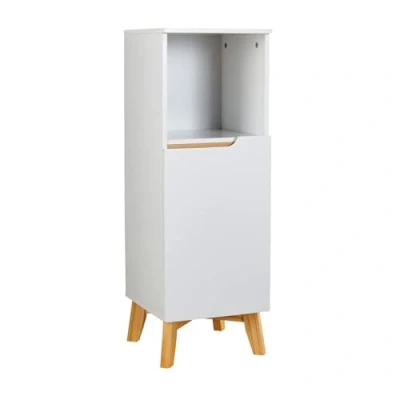 Image of Home Source Bathroom Floor Cabinet, 1 Door Storage Shelf Vanity Cupboard, White