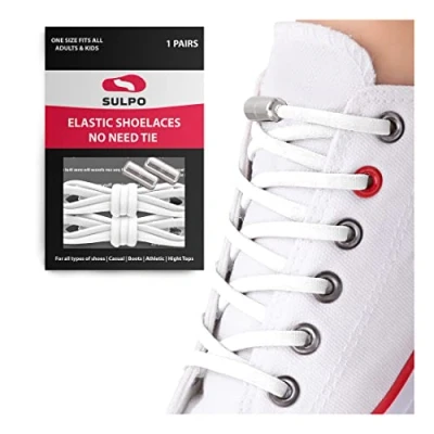 Image of SULPO Round Elastic Laces Without Ties No Tie Shoe Adult And Kids Silicone For Trainers, Sneakers, Converse Work Shoes With Metal Quick release Buckles