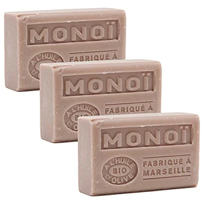 Image of Label Provence Nature Savon de Marseille French Soap with Organic Olive Oil and Shea Butter Monoi Fragrance 3 x 125 Gram Bars