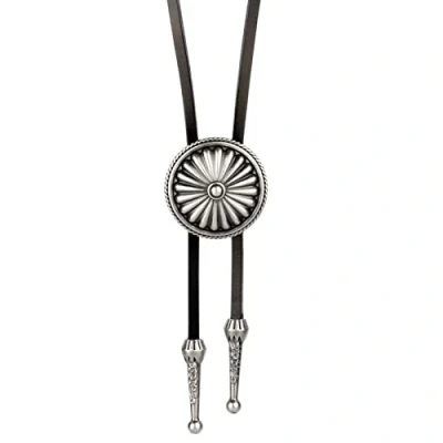 Image of YiQinzcxg Vintage Round Bolo Tie Necklace Western Cowboy Sweater Chain Leather Necktie
