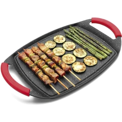 Image of MGE Non Stick Flat Rectangular Grill Small Griddle Pan Stone Effect 36 x 23 cm