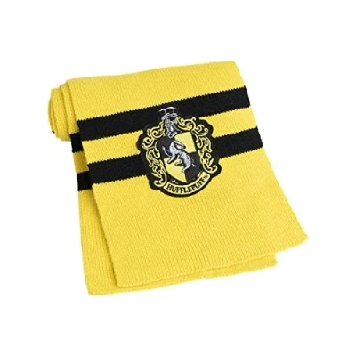Image of Funidelia Hufflepuff Scarf Harry Potter 100% Official for Men and Women Hogwarts, Wizards, Films &amp; Series Color: Yellow, Costume Accessory Fun Costumes Your Parties