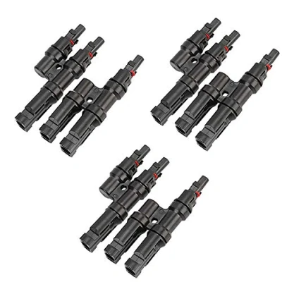 Image of Aiqeer 3 Pairs Solar Panel Cable Connector, Photovoltaic Connector T Branch MFF/FMM (Black)
