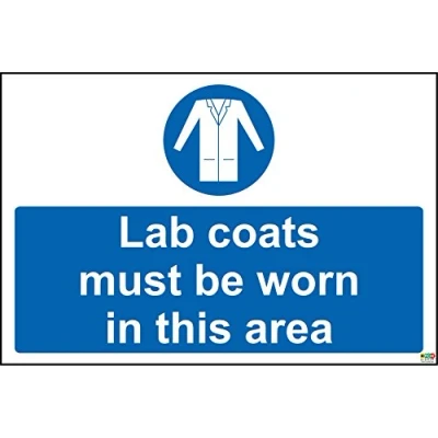 Image of Lab Coats Must be Worn in This Area Safety Sign Self Adhesive Sticker 200mm x 150mm