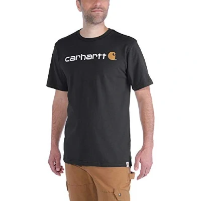 Image of Carhartt Men&#039;s Relaxed Fit Heavyweight Short Sleeve Logo Graphic T Shirt, Black, XL
