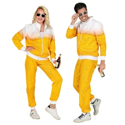 Image of Widmann 97190 Adult Costume 80s Tracksuit, Beer, Jogging Suit, Bad Taste Party, Carnival, Ballermann, Multicoloured, XXL
