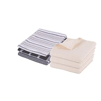 Image of Pagnanno.Hotel Quality Kitchen tea Towels &amp; Waffle Weave towelProfessional Cotton 45x70cmAbsorbent Fast Drying Dish Towels,Kitchen and Bar (Pack of 6 (45x70cm), (Beige) + UD)