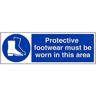Image of V Safety Protective Footwear Must Be Worn In This Area PPE Sign 450mm x 150mm 1mm Rigid Plastic