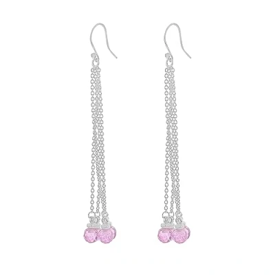 Image of Tuscany Silver Women&#039;s Sterling Crystal Pink Bead Chain Drop Earrings