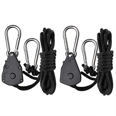 Image of SIUKE Ratchet,2 Pack Ratchet 1/8 Inch Adjustable Heavy Duty Tie Down Rope Carabiner Hook Clip Hanger 150lb Capacity for Grow Light Luggage Strap
