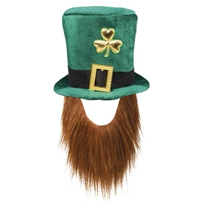 Image of Boland Leprechaun Green Hat with Beard Headpiece Ireland St Patricks Day Lucky Charm Carnival Theme Party 44907