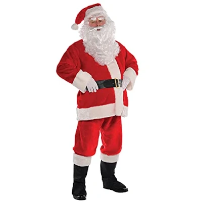 Image of amscan Mens Deluxe Regal Plush Santa Claus Costume Father Christmas Suit Fancy Dress (Chest: 44&quot; 50&quot;)