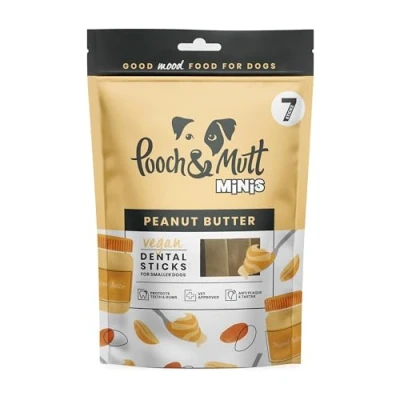 Image of Pooch &amp; Mutt Training Dog Mini Dental Sticks, Peanut Butter Flavour Chew, 1 pack of 7 sticks