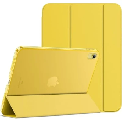 Image of SU for iPad 10th Generation Case 2022, Slim Stand Hard PC Translucent Back Shell Smart Cover Gen 10.9 inch Support Touch ID, Auto Wake/Sleep (Yellow)