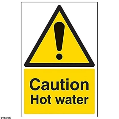 Image of V Safety Caution Hot Water Warning Sign 200mm x 300mm Self Adhesive Vinyl