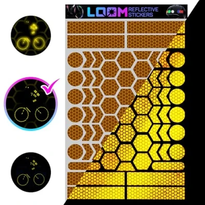 Image of LOOM Reflective Stickers Kit (67pcs Prism YEL) Nighttime Safety Waterproof Self Adhesive Decals for Helmets, Skateboard, Bike, Scooter, E Motorcycle &amp; Strollers Bright Colors