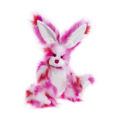 Image of Charlie Bears 2024 Sweet Tooth Teddy Bear Bunny Rabbit Bright Pink and White Fully Jointed Collectable Cuddly Soft Toy Gift Ears Stuffed Animal