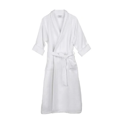 Image of Superior Waffle Weave Cotton Unisex Bathrobe with Belt, Soft and Absorbent Robe for Men Women, Bath Essentials, Long, Plush, Fluffy Robes Shower, Spa, Resort, Honeycomb Solid, Large, White