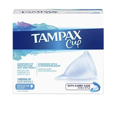 Image of Tampax Cup Regular Flow, Menstrual Cups, Comfort fit Protection, Day and Night, Made with 100% Medical Grade Silicone, Clinically Tested, Easy Cleansing, Reusable, Supplied a Carry Case