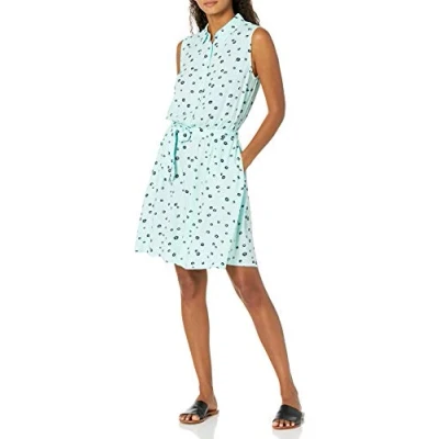 Image of Amazon Essentials Women&#039;s Sleeveless Woven Shirt Dress, Aqua Blue Poppy, XL
