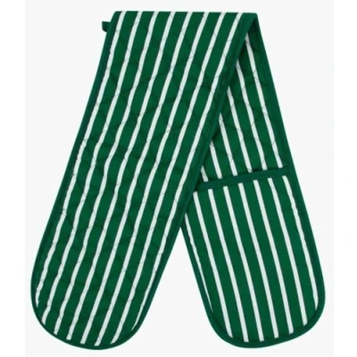 Image of Green Double Oven Gloves Heat Resistant Mitts for Home Kitchen Baking and Cooking, Butchers Stripe Pot Pan Tray Gloves, Heavy Duty Cooking (Green)