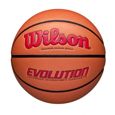 Image of WILSON Evolution Indoor Game Basketball, Scarlet, Size 7 29.5&quot;
