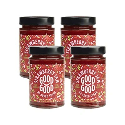 Image of GOOD Sweet Strawberry Jam Keto Friendly Low Calorie and No Added Sugars Vegan Gluten Free Preserves 330g x 4
