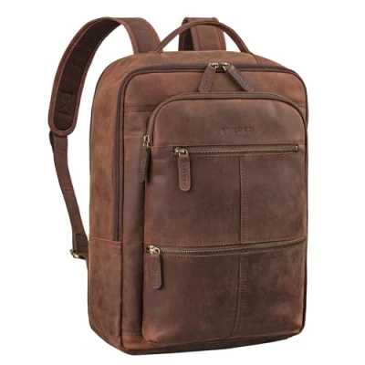 Image of STILORD &#039;Coryo&#039; 17 inch Laptop Backpack Leather Large &amp; Stylish Business for Men and Women Work Made of Genuine Leather, Colour:zamora brown
