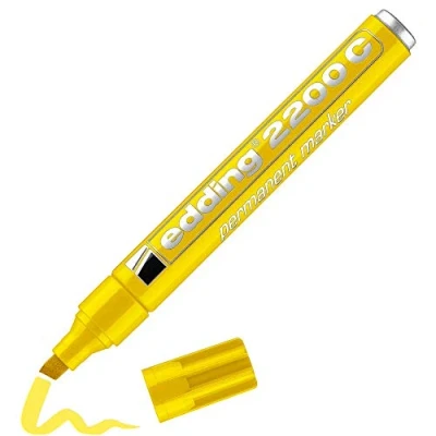 Image of edding 2200 C permanent marker yellow 1 pen chisel tip 5 mm quick drying waterproof, smudge proof for cardboard, plastic, wood, metal, fabric