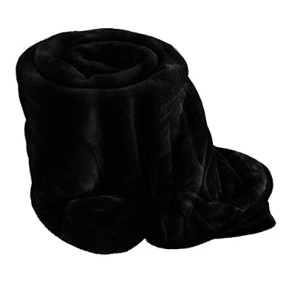 Image of Comfy Nights Soft Luxury Fake Faux Fur Mink Throw Sofa Bed Blanket (Large (200x150cm), Black)