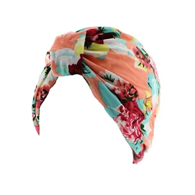 Image of Topkids Accessories Hair Turban Head Wrap, Sleep Cap, Scarf, Towel, Chemo Headwear for Women UK, Silk Wrap Sleeping (Floral Print Peach)