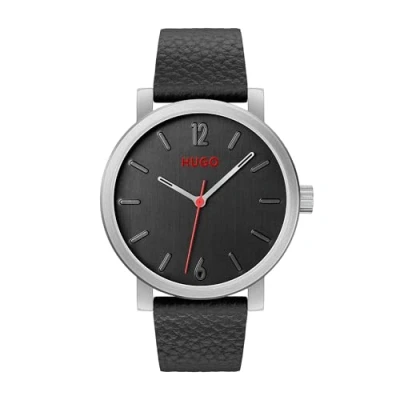 Image of HUGO Analogue Quartz Watch for Men with Black Leather Strap 1530115