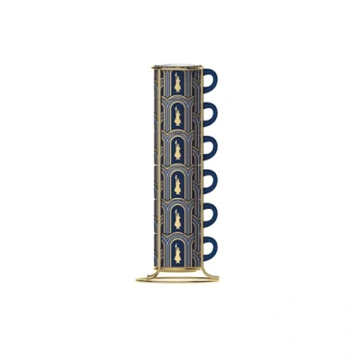 Image of Bialetti Set of 6 Blue Art Deco Glamour Stackable Cups with Metal Frame