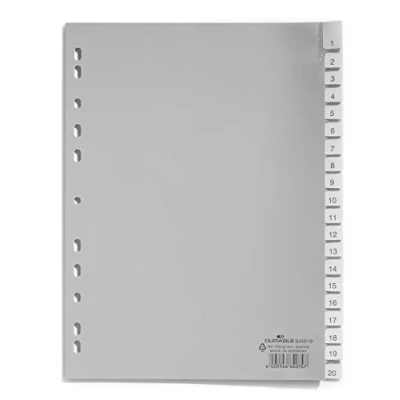 Image of Durable 644310 A4 Portrait Polypropylene A Z Index File with Sealed Tabs and 20 Insert Labels Grey