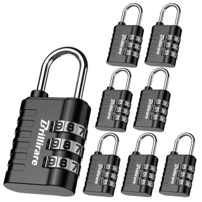 Image of Brillirare 8 Pack Combination Lock, 3 Digit Waterproof Keyless Padlock, Zinc Alloy Outdoor Resettable Travel Luggage Locks for Backpack, Gym Locker, Hasp, Fence, Gate, Case, Toolbox Black