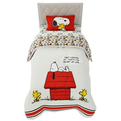 Image of Franco Comforter and Sheet Set, Microfiber, Red Peanuts Snoopy, 4 Piece Twin Size