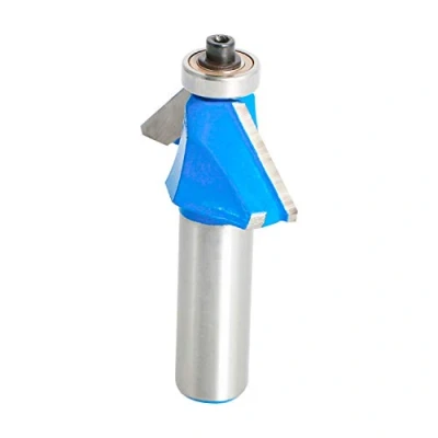 Image of Aopin 45 Degree Chamfer Edge Forming Router Bit 1/2 Inch Shank, Top Bearing Bevel Bits Cutter Woodworking Tool, Blue, Silver, 1Pcs