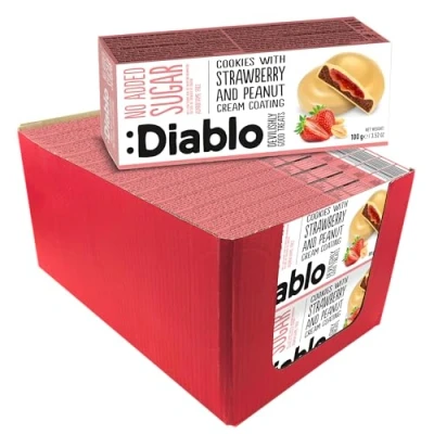 Image of Diablo No Added Sugar Cookies with Strawberry and Peanut Cream Coating 100g (Pack Of 26)