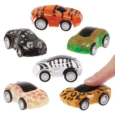 Image of Baker Ross FX823 Safari Pull Back Cars Pack of 6, Racing Toys for Kids Party Bags