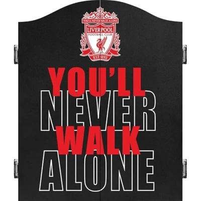 Image of FOCO Officially Licensed Liverpool Football Club The Reds Darts and Dartboard Cabinet, YNWA Black (CAB074)