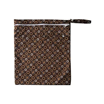 Image of MUMBABY Wet Dry Bag for Baby Cloth Diaper Nappy Reusable with Two Zippered Pockets (Brown Star)