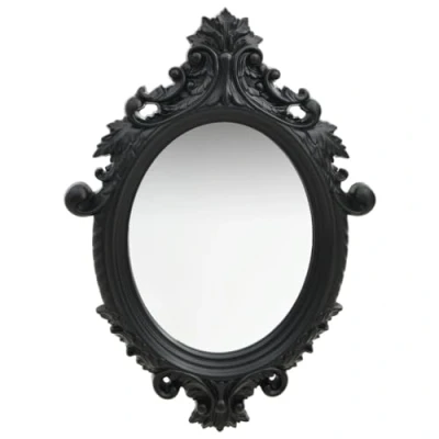 Image of vidaXL Black Castle Style Wall Mounted Dressing Mirror, Classic Vintage Design, 56x76 cm, Oval Shaped, Ideal for Bedrooms and Bathrooms
