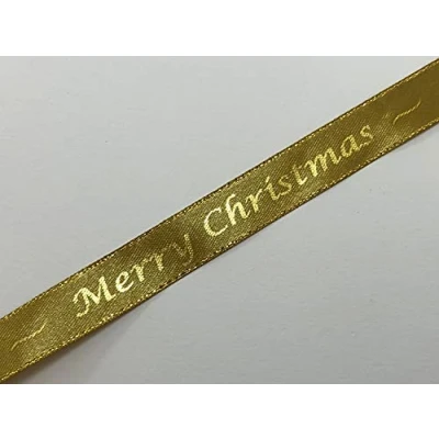 Image of Merry Christmas Gold Satin Ribbon with Edge 15mm x 1 Metre Cut from roll