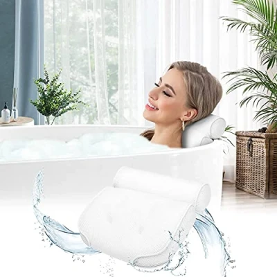 Image of Bath Pillow for Neck and Back Support includes Hanging Hook (White)