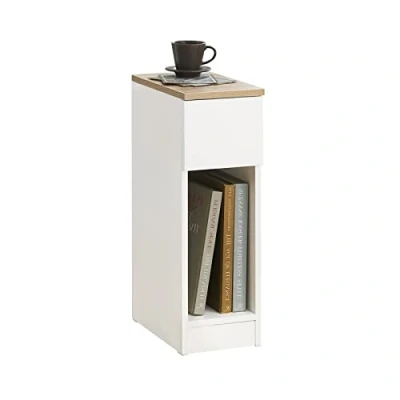 Image of SoBuy FBT111 SCH, Bedside Table Nightstand Side End Sofa Telephone Lamp with Drawer, Black &amp; Natural