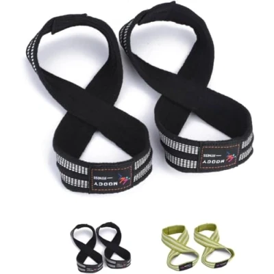 Image of MOOCY Figure 8 Straps for Deadlift, Weight Lifting, Shrugs, and Weightlifting. Heavy Duty Cotton, Wrist Men, Women, Deadlifts Deadlifting Straps(Small, Black)